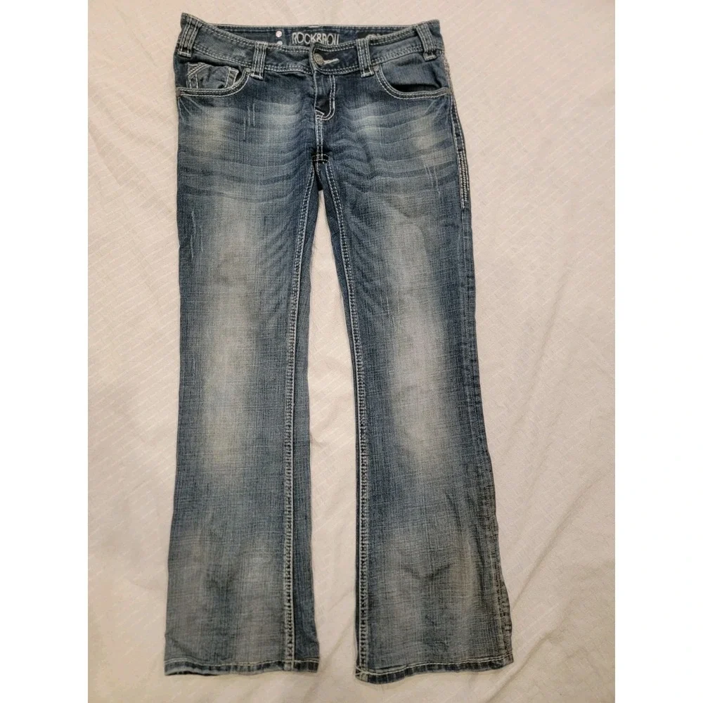 Rock & Roll Cowgirl jeans Original Low Rise embellished thick stitch Womens‎ 28